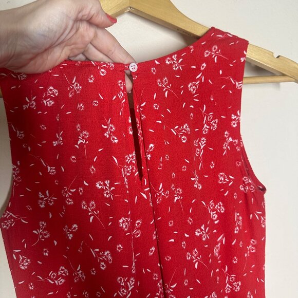 Jigsaw Dandelion Floral Pleated Neck Shift Dress Womens Size 4 Boho Prairie Red - Picture 4 of 8
